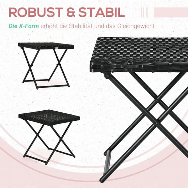 Poly-rattan altanbord, foldbart, stålramme, let at rengøre, 40 x 40 cm, sort