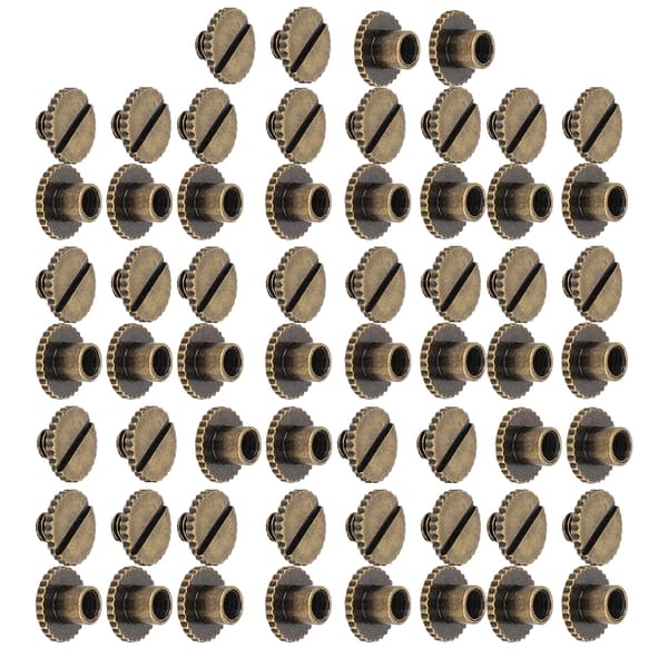 30 set boknitar räfflade platta mässingsläderbindningsknappstift 9,5x4 mm spik 4 mm skruv (brons)
