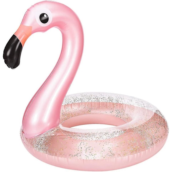 Giant Pink Glitter Flamingo Inflatable Swimming Ring - Fun Toy for Pool Parties and Beach