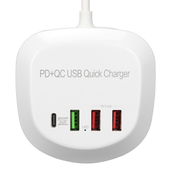 T3P USB-kontakt Multiport-laddare Multifunktionell 4-portars PD QC3.0 USB-laddningshubb 100-240VUS-kontakt