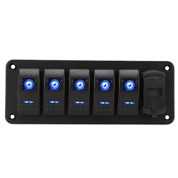 5-knaps vippekontaktpanel 12V-24V dobbelt USB-oplader LED spændingsdisplay til/fra-kontakt til lastbil RV Yacht