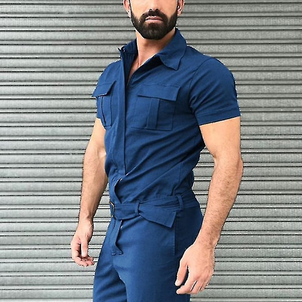Kortærmet Mænds Jumpsuit M Blå