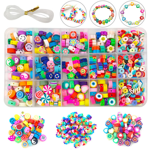 990 st ljushåls pärlor i ljusa färger Olika stilar DIY lera pärla kit för smycken armband halsband gör 15 rutnät 990 st