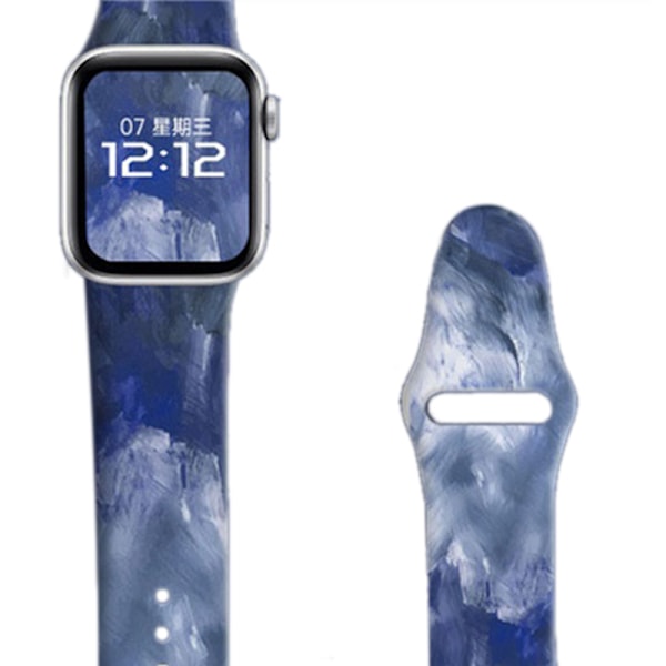 Blomstermønstret smartklokkebåndserstatning Myk silikon sportsklokkestropp for Iwatch 7-serien Blekkfarge 42/44/45MM