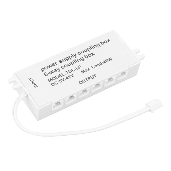 6-vägs kopplingsbox XH2.5-port 48W 5-48V Plug and Play-strömförsörjningsfördelningslåda för LED-ljus