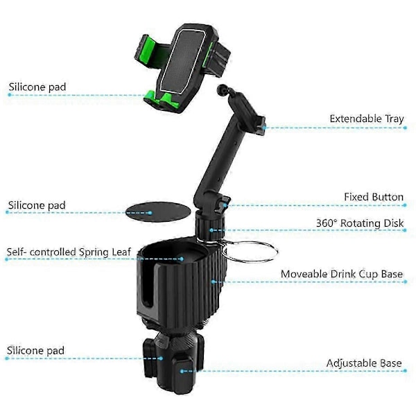 Bilkopp- og telefonholder - 3-i-1 bilkopp- og telefonholder med 360 graders rotasjon, multifunksjonell bilkopp