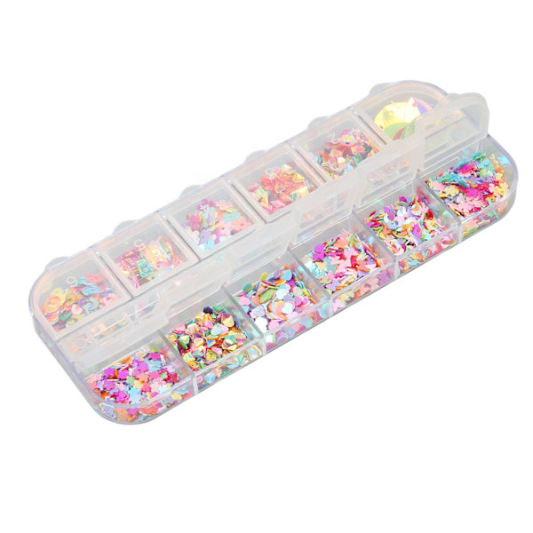 12 rutnät färg paljetter 4 st nagel glitter flingor DIY dekaler konfetti konst glitter paljetter