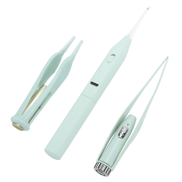 3 st/set LED-ljus öronvaxavlägsnare set USB näsa öron rengöringssked barn ren verktyg grön