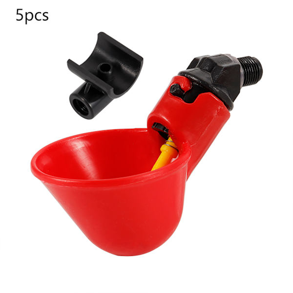 5PCS Kyckling Fågel Automatiska Drickare Vatten Dricka Koppar Skålar (Halvcirkelhållare Röd Skål)