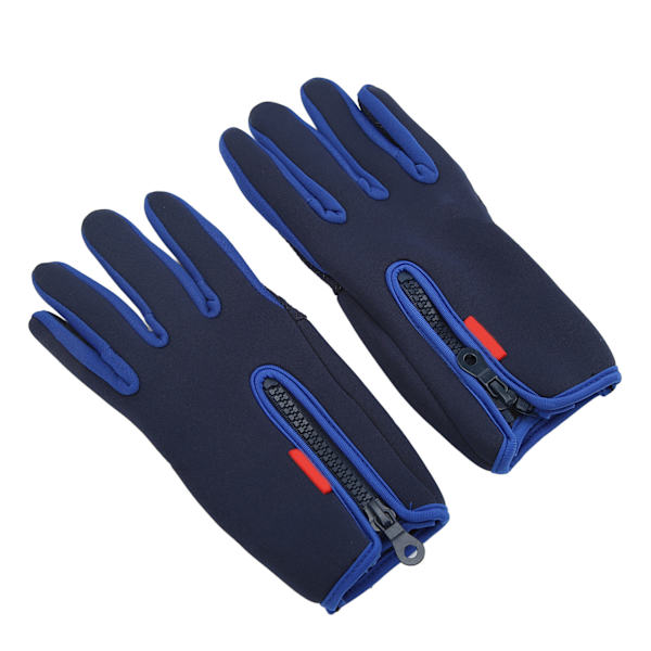 1 par vinterhandskar med pekskärm, fleece, termiska, vindtåliga med dragkedja för män och kvinnor, löpning, cykling, skidåkning, blå, XL