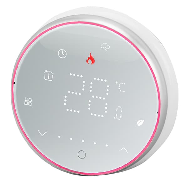 Smart termostat 1 vecka programmerbar LED-display infälld rund digital termostat AC95-240V för vattenvärmesystem vit