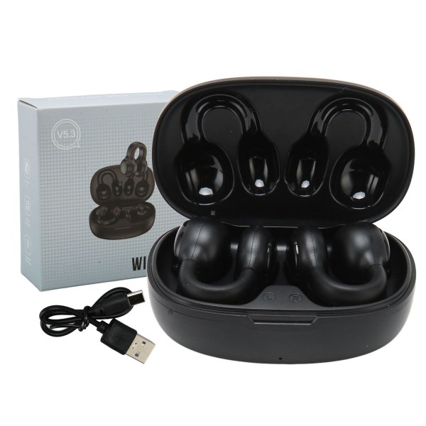 Trådlösa hörlurar brusreducering Bluetooth 5.3 trådlösa sporthörlurar med öronkrokar för sportarbete Svart