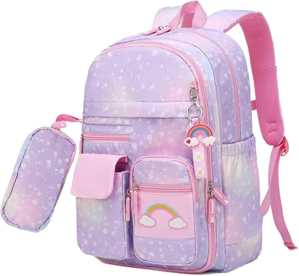 School Backpack Set, Girls Rainbow Backpack Cute Backpack for School Laptop Travel Bag With Pencil Case