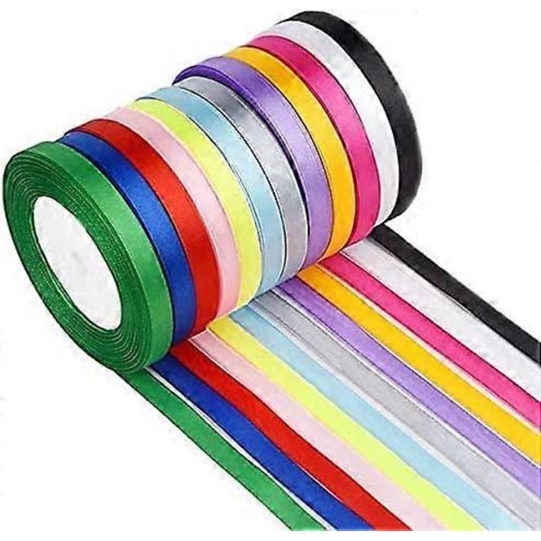 Satinband Sidenband Rosettband Bröllopsband Satin Presentband Tygband för Tillverkning och Presentinslagning, 300 Yards 12 Färger
