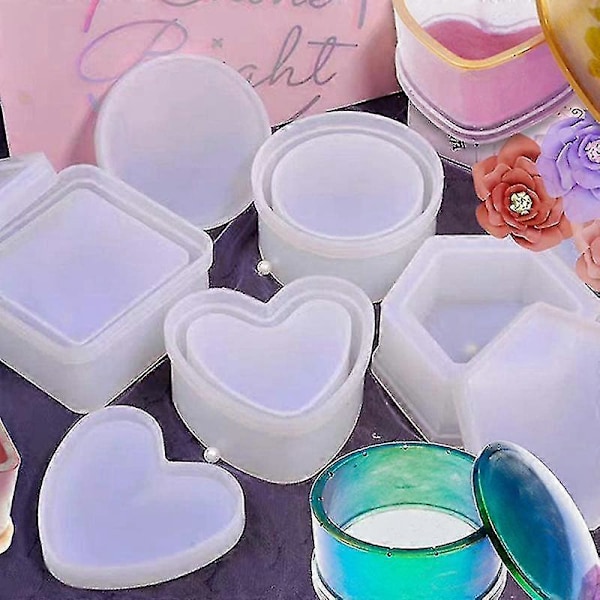 4 Pakke Æske Resinforme Smykkeskrin Forme S /hexagon/rund Og Firkantet Epoxyforme Containe Zekai