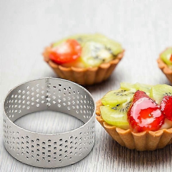 10 stk. 4,5 cm Runde Rustfrie Perforerte Sømløse Tertringer Quiche Ring Tertpanne Pai Tertring med Hull Tertskallring