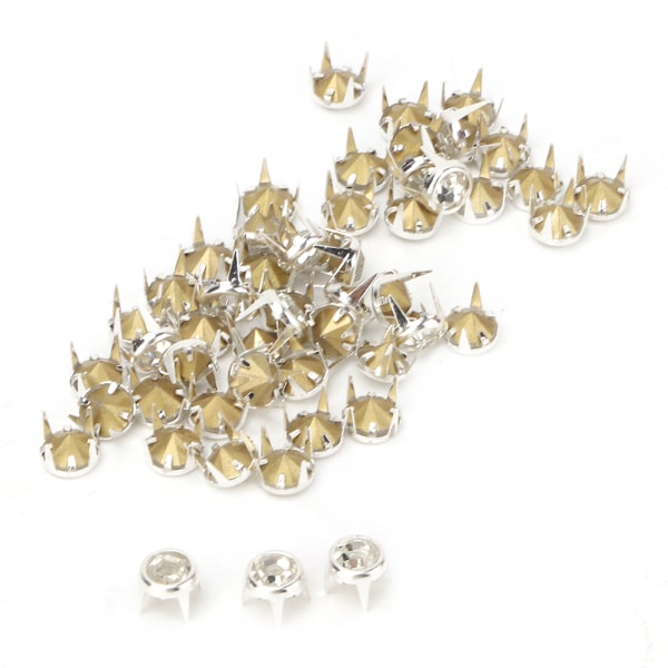 50 STK 7 mm DIY Silver Round Claw A Grade Crystal Strass för hantverk och dekoration (vit)