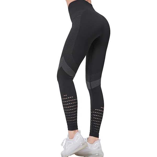 Kvinnors hög midja yoga leggings träning yoga byxor för löpning cykling vardagskläder svart L