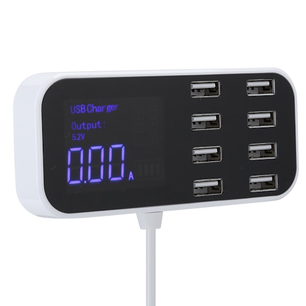 8 porter hurtigbillader, multippel USB-ladestasjon, digitalt display for IOS/Samsung