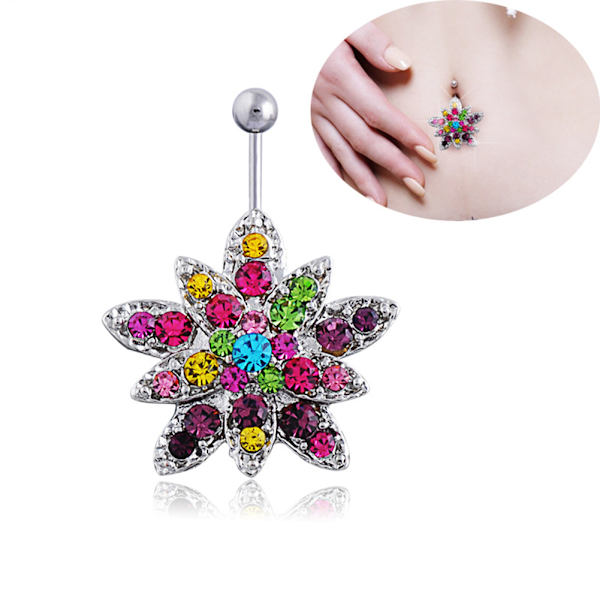 Naisten värikäs Lotus Belly Navel Button Q00329 metalliseos vartalokorut