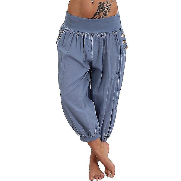 Yoga Capri-byxor med sidofickor | Snabbtorkande lätta Harem-byxor för kvinnor | Fukttransporterande 4XL ljusblå