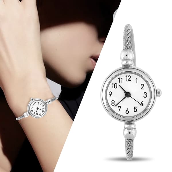 Analog Rund Kvartslegering Rem Öppet Armband Klocka Armbandsur (Arabiska Siffror Vit Urtavla)