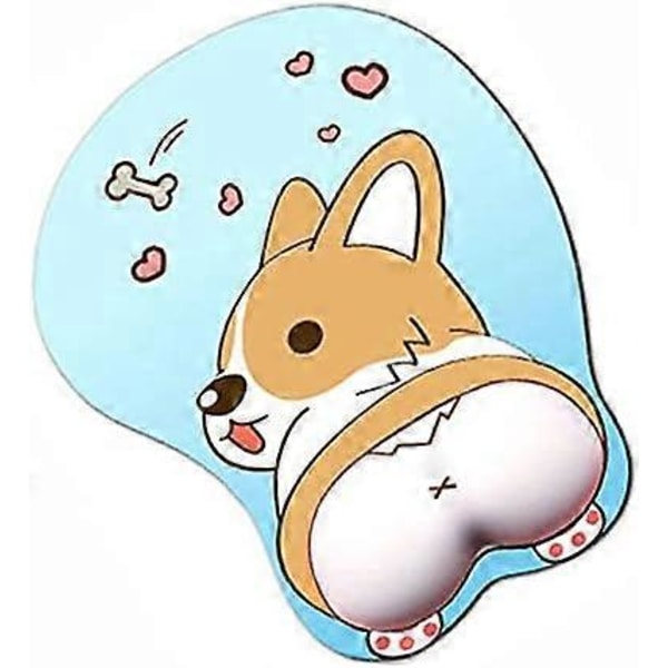 3D Musemåtte med Håndledsstøtte, Ergonomisk Blød Silikone Gel Gaming Musemåtte, Sød Corgi Hund Anime Musemåtte til PC Bærbare Computere