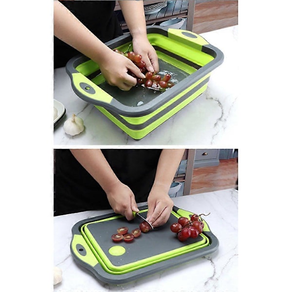 1 stk. Grå og hvid foldbar skærebræt, multifunktionel køkken grøntsagsvaskekurv, silikone opvaskebalje til BBQ/Picnic/Camping