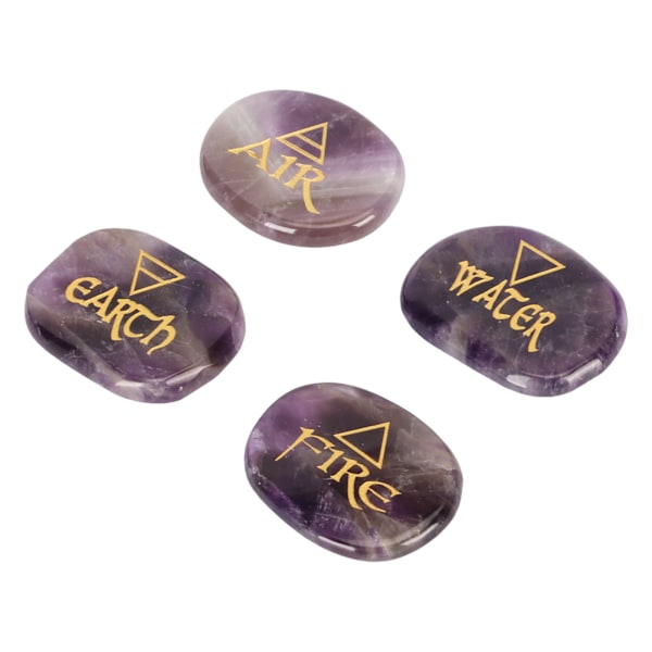 4 Element Blandade Stenar Graverade Triangulära Symboler Jord Luft Eld Vatten Polerade Runstenar för Reiki Kristallhealing Ametist
