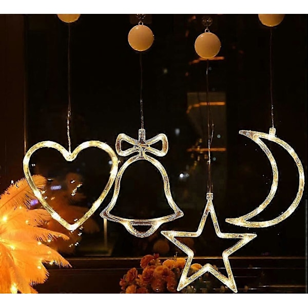 Julevinduslys med LED-sugerkopper, julekjærlighet, julebjeller, julepentagram, julemåne (julesett B)_SZXM