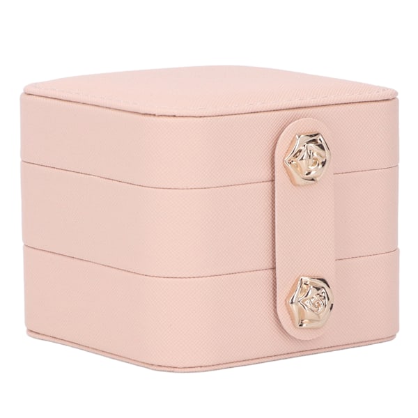 Smykkeæske Pink Bærbar Multi Layer PU Læder Smykke Rejsetaske til Hjem Ring Øreringe Halskæde