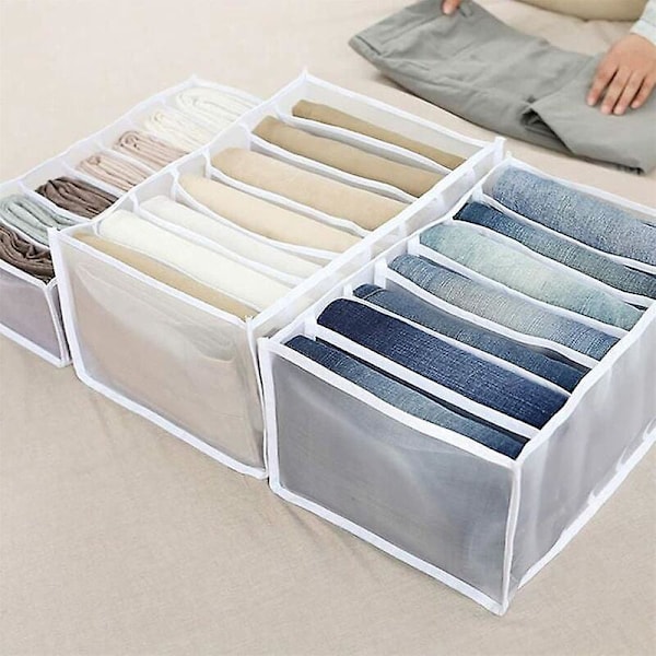 Oppbevaringsboks for skuffer med rom for jeans, skap, skuff, nettingdeler, for jeans, hvit, 7 rom