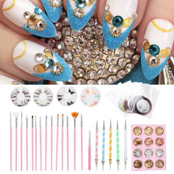 Nail Dotting Pen Rhinestones Dekoration Nail Art Pensel Tinfolie Papir Manicure Værktøjssæt