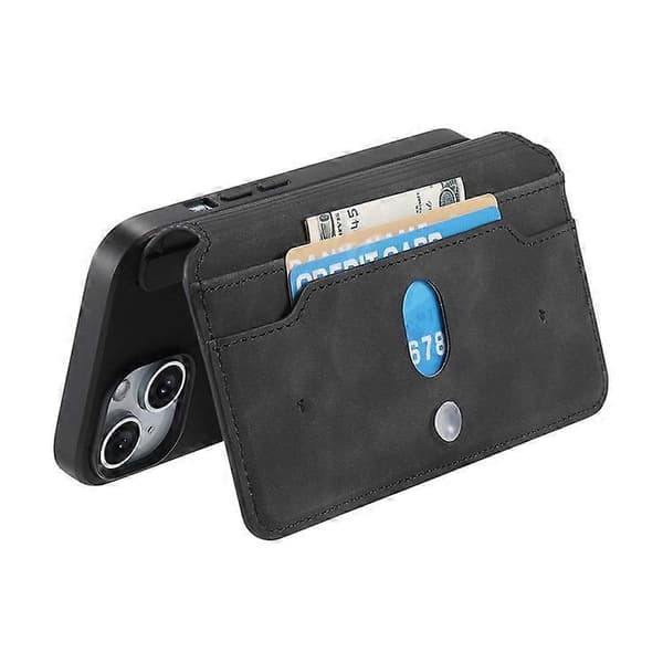 CASENEO Compatible with iPhone 16 Cross-Grain Leather Case Detachable Magnetic Phone Case Black