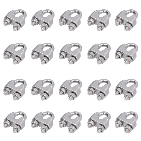 20 st rostfria vajerklämmor, hårdvara, riggning, kabelklämma, lås, klämfästen M4 (4 mm)