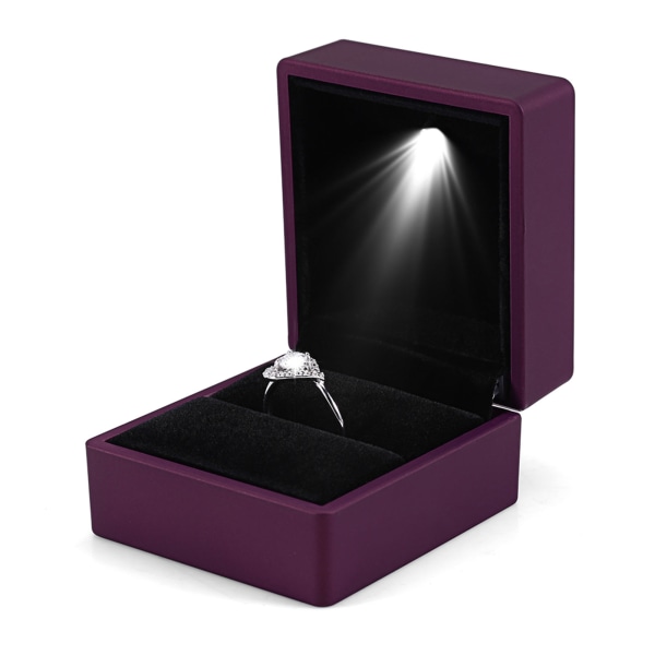 Fasjonable LED-opplyste Ring Oppbevaringsboks Smykker Display Case Gift Lilla