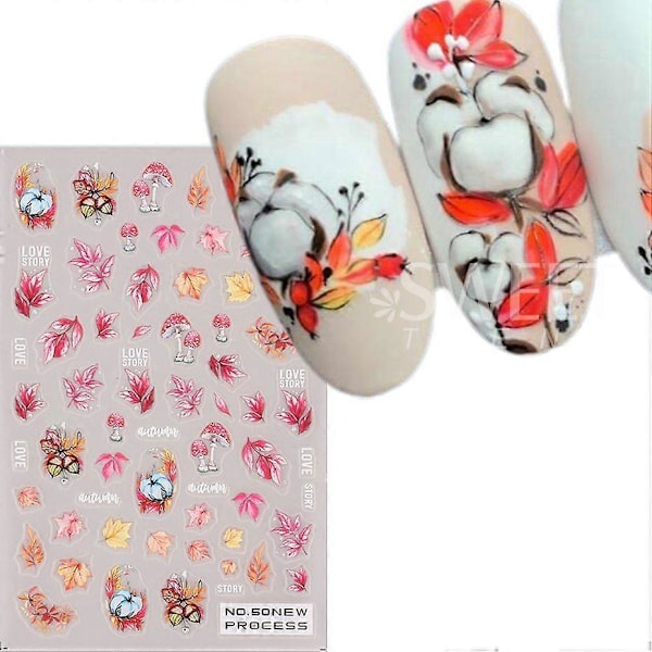 2 st/set Höst Nagelstickers Lönnlöv Anka Mandel Pumpa Manikyr Dekoration NO-48NO-50