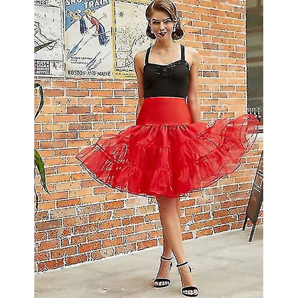 Petticoat Skørt Rockabilly Kjole Crinoline Tutu Underskørt - Rød