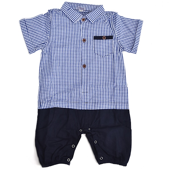 Andningsbar baby boy kläder sparkdräkt bomull spädbarn sparkdräkt outfits småbarn kortärmad jumpsuit mörkblå 70cm