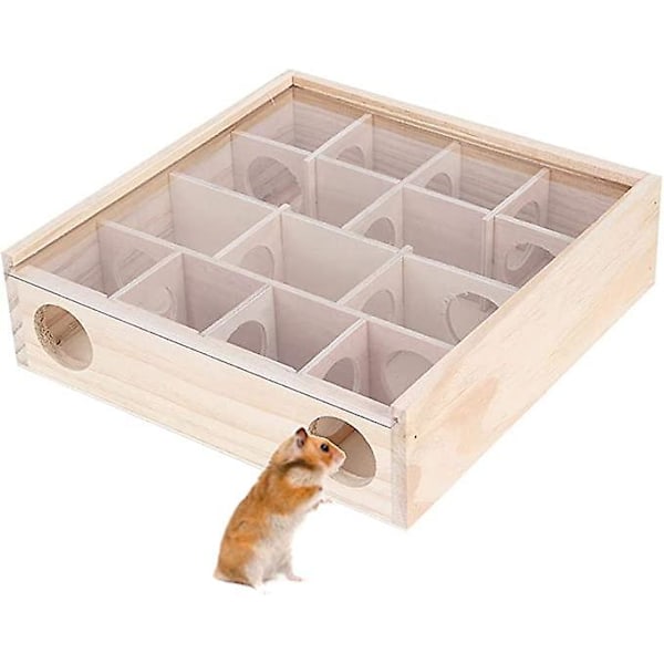 Hamster Labyrint Leksak, Råttbo av Naturligt Trä med Organiskt Glas Interaktiv Intelligent Liten Husdjursleksak för Råtta Mus Möss Hamstrar