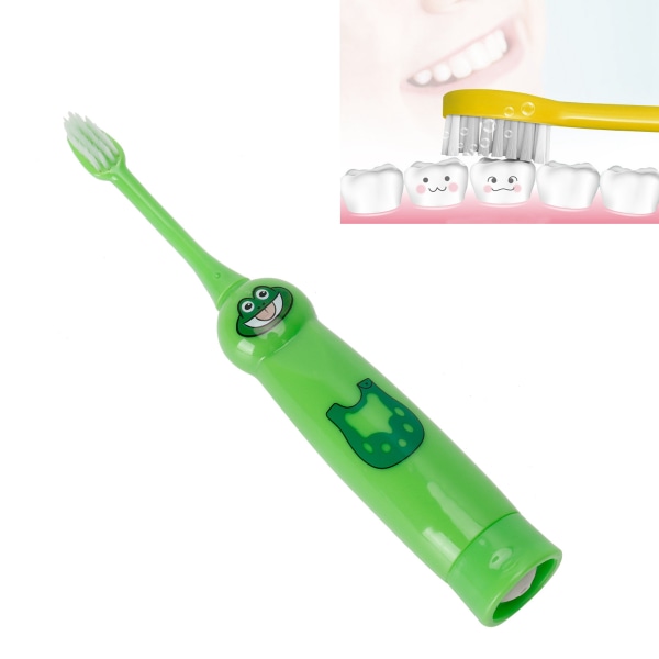 Børne elektrisk tandbørste tegneseriemønster Vandtæt tandrensningsbørste gave til børn Grøn