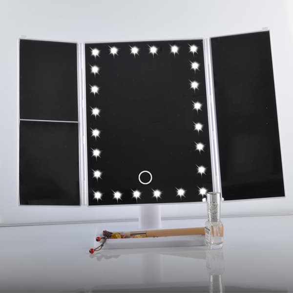 LED Vanity Mirror Tre Fold USB Sort med Datakabel Lille Spejl Makeupspejl til Soveværelse Daglig