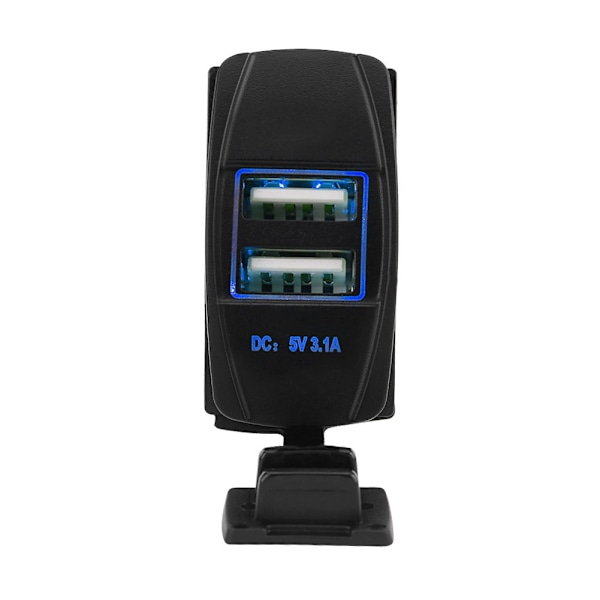 Vanntett 12-24V 3.1A Doble USB-porter Billaderuttak Strømadapter med blå LED