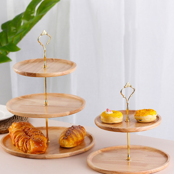 Frugtfad i træ, naturligt tekstureret, enkelt, elegant, stærkt, holdbart, fødevarebakke, kagefrugt serveringsbakke 20+25cm dobbelt lag
