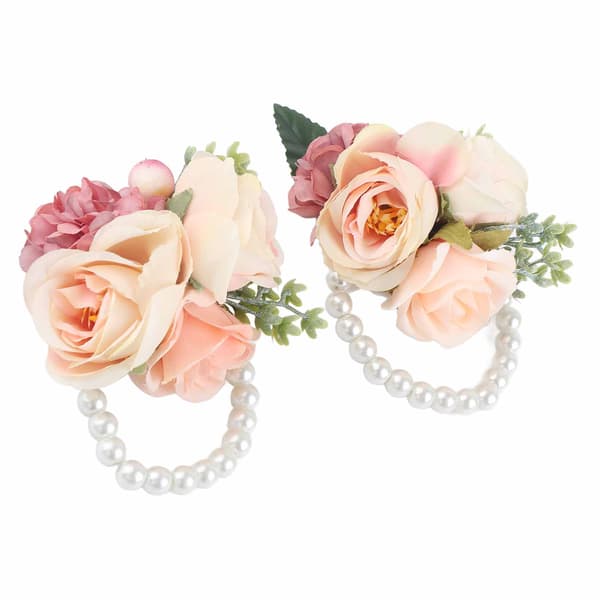 2 stk./pose Brudepike Håndleddsblomst Kunstig Håndblomst for Bryllupsdag Cocktailparty Rosa