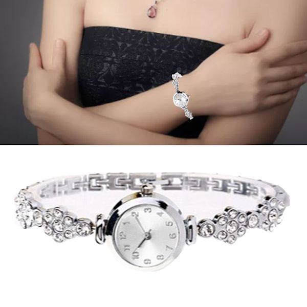Kvinner Alloy Watch Fasjonable Elegant Rhinestones Band Watch for Office Work Business Trip