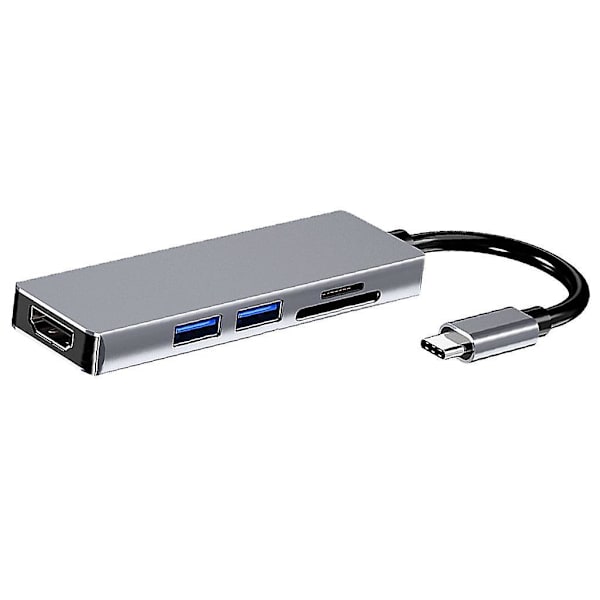 5 Type C till HDMI 2 x USB 3.0 TF SD Hubb för Laptop Mobiltelefon Datorer