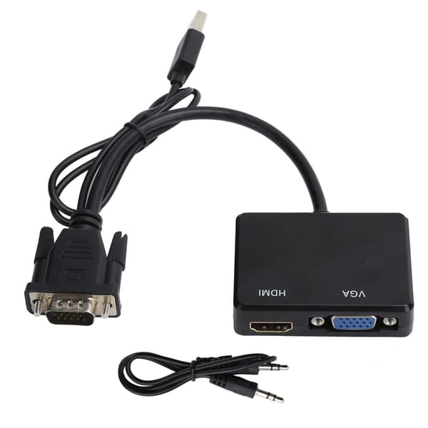 VGA til VGA High Definition Multimedia Interface Splitter Konverter Understøtter Dobbelt Skærmadapter Sort