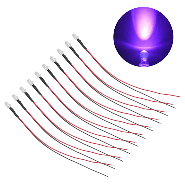 10 kpl valodiodia 5 mm esikytketyt elektroniset LED-valodiodit koristeluun 5-12 V violetti valo