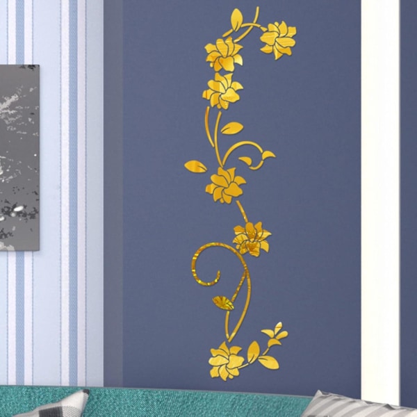 3D DIY Akryl Speileffekt Blomsterranke Veggklistremerker Veggmaleri Hjemmeinnredning
